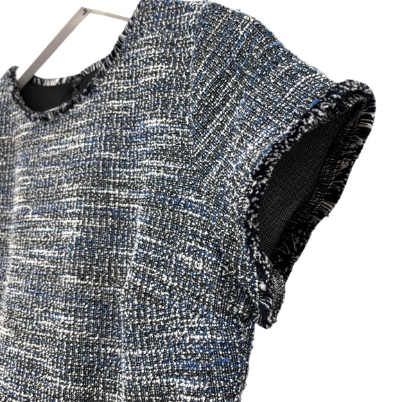 LOFT Tweed Blue Black White Fringe Sheath Career Dress Women's Size 6 NWT - Picture 6 of 12